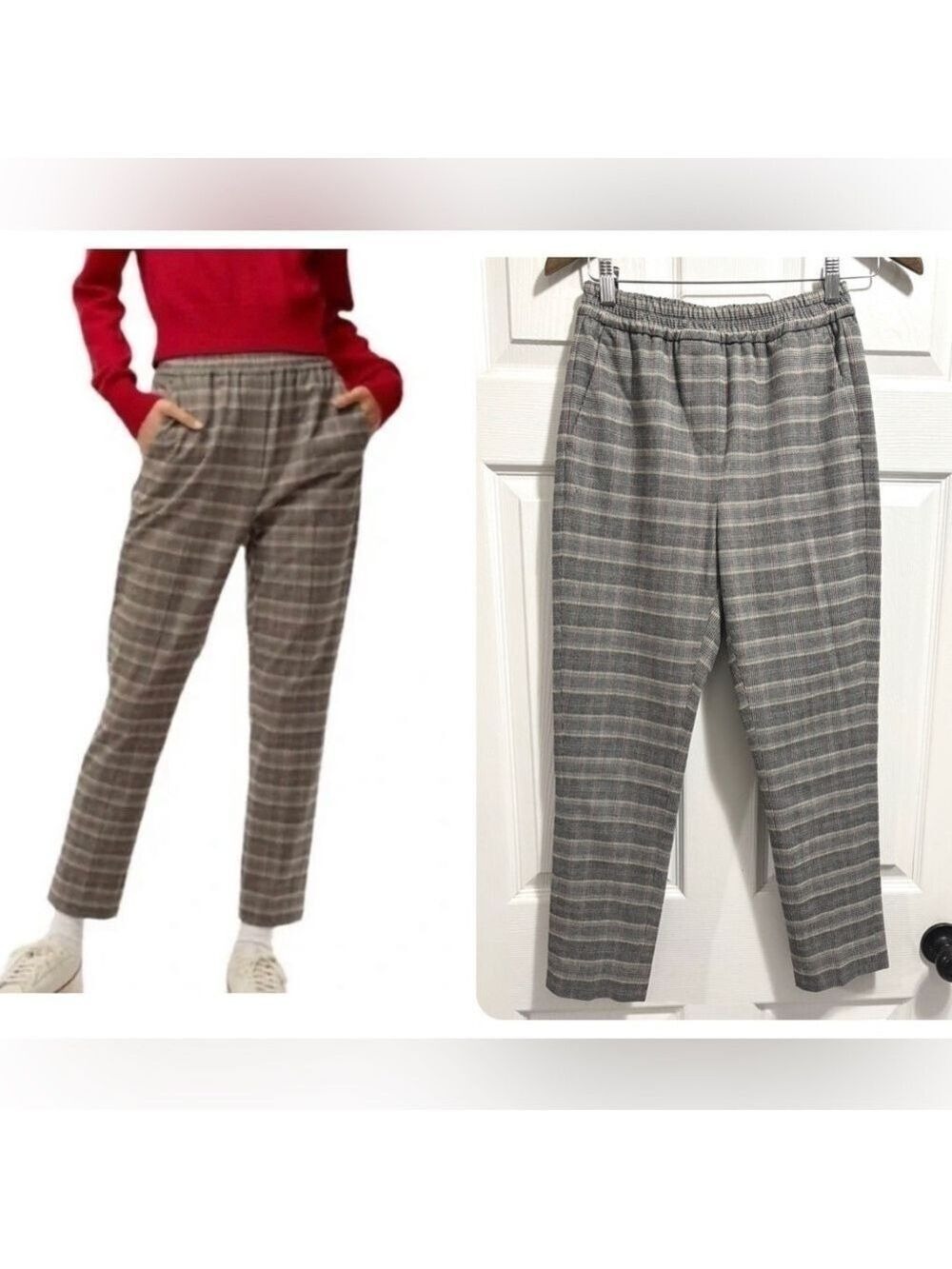 Aritzia Sunday Best Plaid Pants Pull On Elastic Waist Trousers Size XS